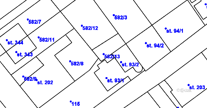 Parcela st. 582/13 v KÚ Vávrovice, Katastrální mapa