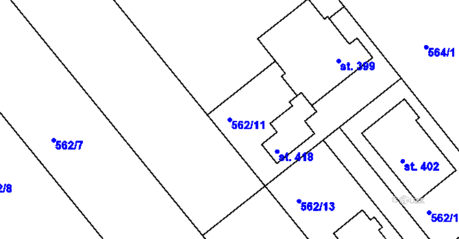 Parcela st. 562/11 v KÚ Vávrovice, Katastrální mapa