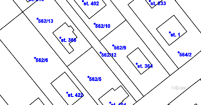 Parcela st. 562/12 v KÚ Vávrovice, Katastrální mapa