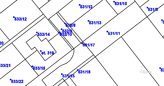 Parcela st. 531/17 v KÚ Vávrovice, Katastrální mapa