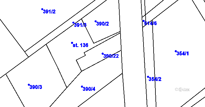Parcela st. 390/22 v KÚ Vávrovice, Katastrální mapa