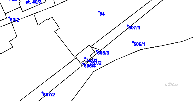 Parcela st. 606/3 v KÚ Vávrovice, Katastrální mapa