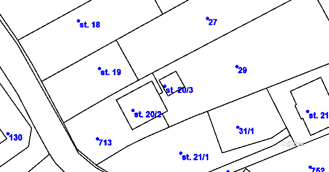Parcela st. 20/3 v KÚ Vávrovice, Katastrální mapa