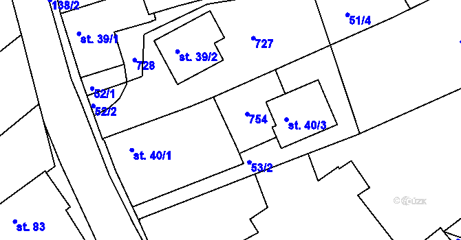Parcela st. 40/2 v KÚ Vávrovice, Katastrální mapa