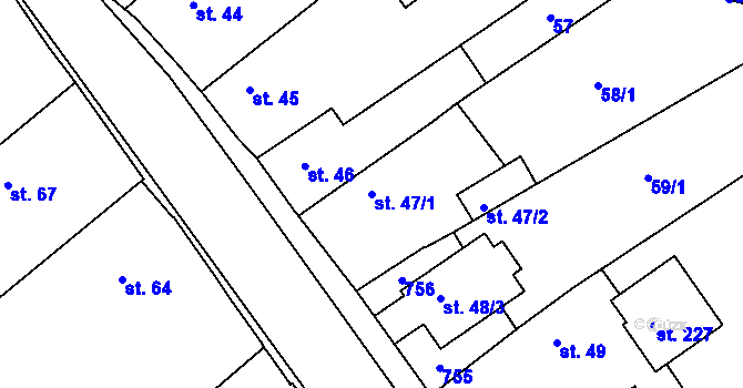 Parcela st. 47/1 v KÚ Vávrovice, Katastrální mapa