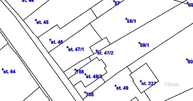 Parcela st. 47/2 v KÚ Vávrovice, Katastrální mapa