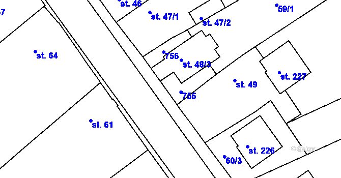 Parcela st. 48/1 v KÚ Vávrovice, Katastrální mapa