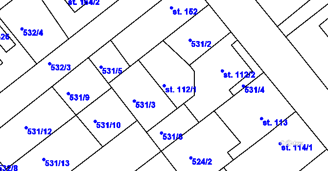 Parcela st. 112/1 v KÚ Vávrovice, Katastrální mapa