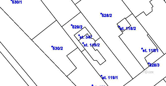 Parcela st. 119/2 v KÚ Vávrovice, Katastrální mapa