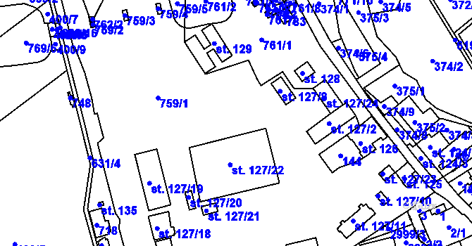 Parcela st. 127/1 v KÚ Vávrovice, Katastrální mapa