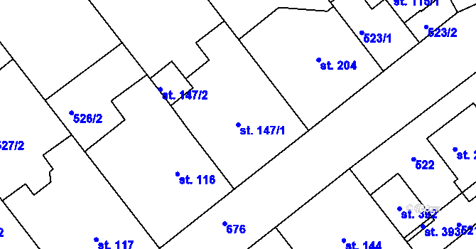 Parcela st. 147/1 v KÚ Vávrovice, Katastrální mapa