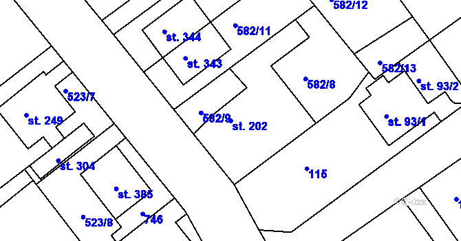 Parcela st. 202 v KÚ Vávrovice, Katastrální mapa