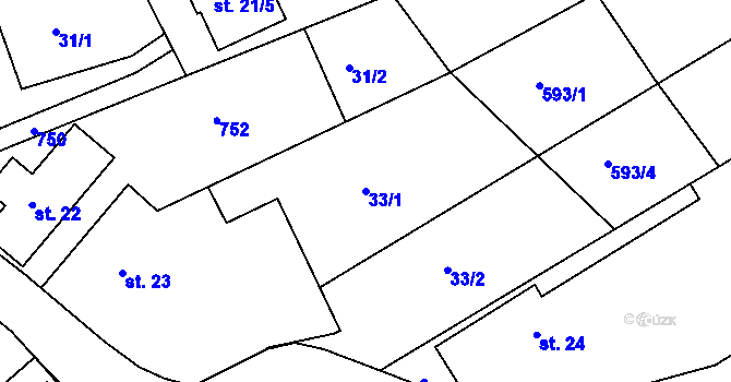 Parcela st. 33/1 v KÚ Vávrovice, Katastrální mapa