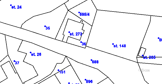 Parcela st. 36 v KÚ Vávrovice, Katastrální mapa