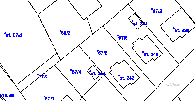 Parcela st. 67/5 v KÚ Vávrovice, Katastrální mapa