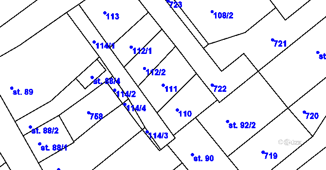 Parcela st. 111 v KÚ Vávrovice, Katastrální mapa