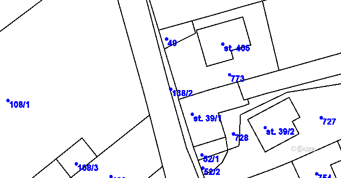 Parcela st. 138/2 v KÚ Vávrovice, Katastrální mapa