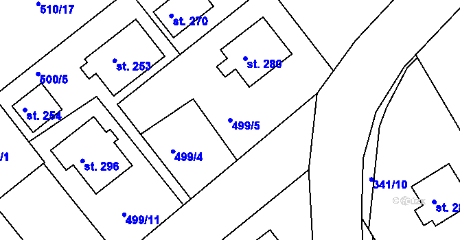Parcela st. 499/5 v KÚ Vávrovice, Katastrální mapa