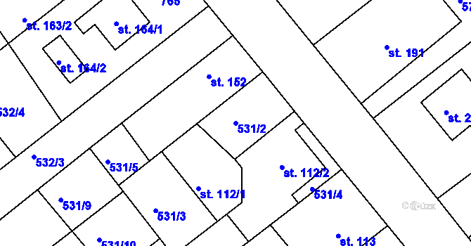 Parcela st. 531/2 v KÚ Vávrovice, Katastrální mapa