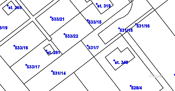 Parcela st. 531/7 v KÚ Vávrovice, Katastrální mapa