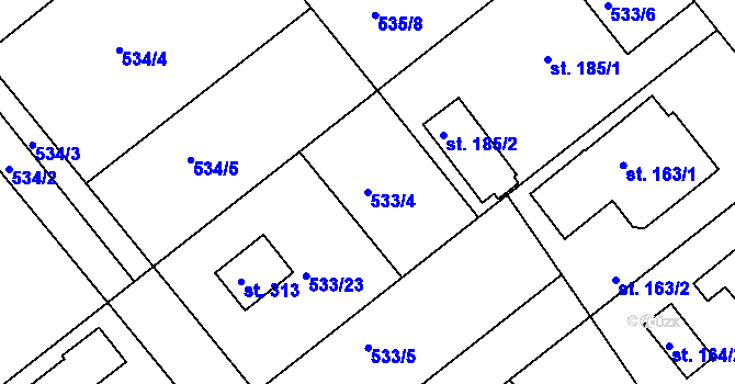 Parcela st. 533/4 v KÚ Vávrovice, Katastrální mapa