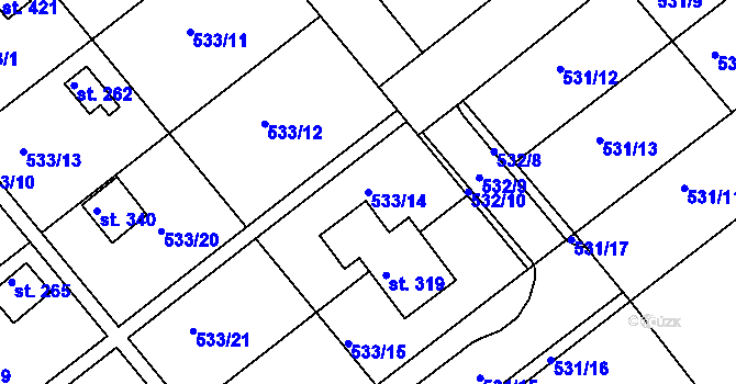Parcela st. 533/14 v KÚ Vávrovice, Katastrální mapa