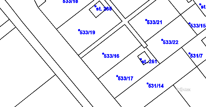 Parcela st. 533/16 v KÚ Vávrovice, Katastrální mapa