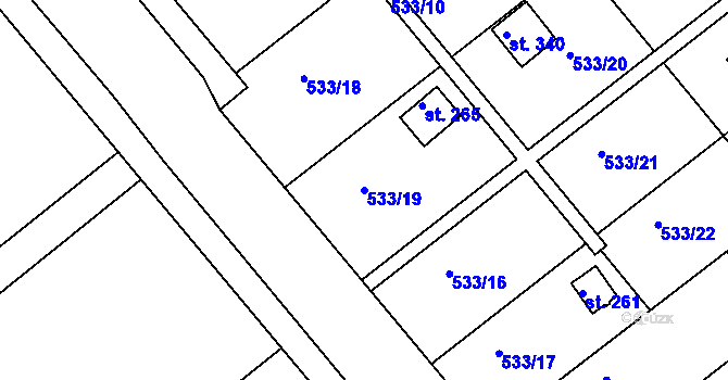 Parcela st. 533/19 v KÚ Vávrovice, Katastrální mapa