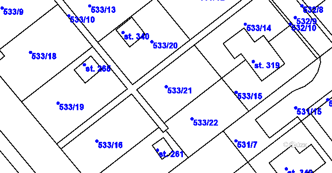 Parcela st. 533/21 v KÚ Vávrovice, Katastrální mapa