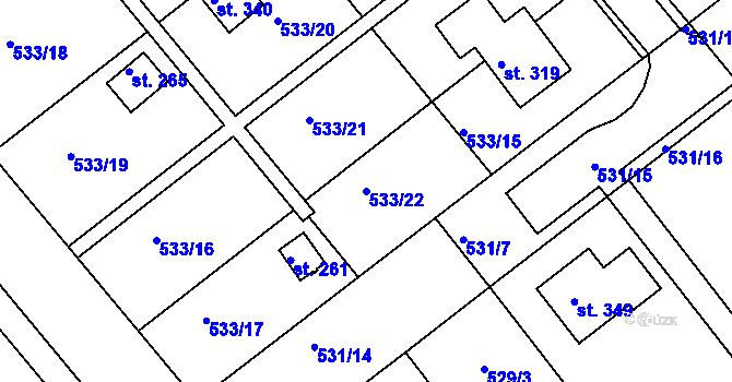 Parcela st. 533/22 v KÚ Vávrovice, Katastrální mapa