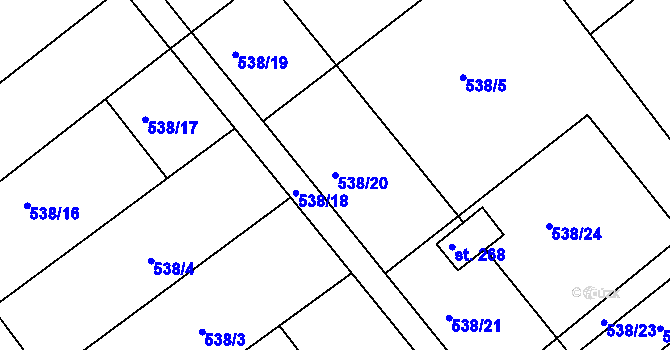 Parcela st. 538/20 v KÚ Vávrovice, Katastrální mapa