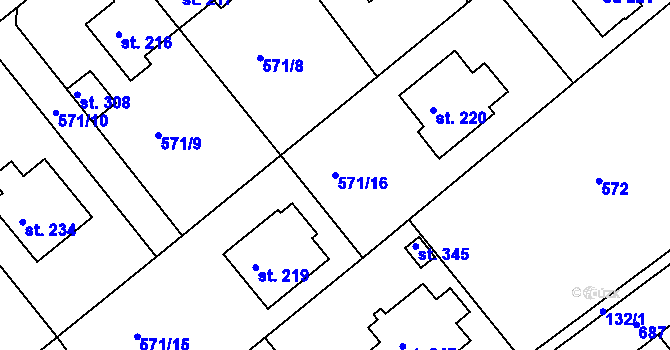 Parcela st. 571/16 v KÚ Vávrovice, Katastrální mapa