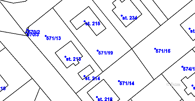 Parcela st. 571/19 v KÚ Vávrovice, Katastrální mapa