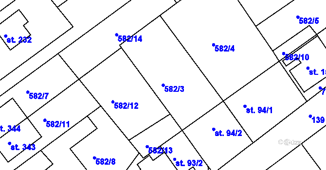 Parcela st. 582/3 v KÚ Vávrovice, Katastrální mapa