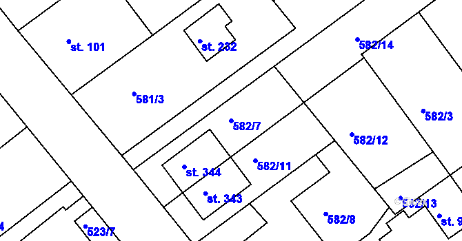 Parcela st. 582/7 v KÚ Vávrovice, Katastrální mapa