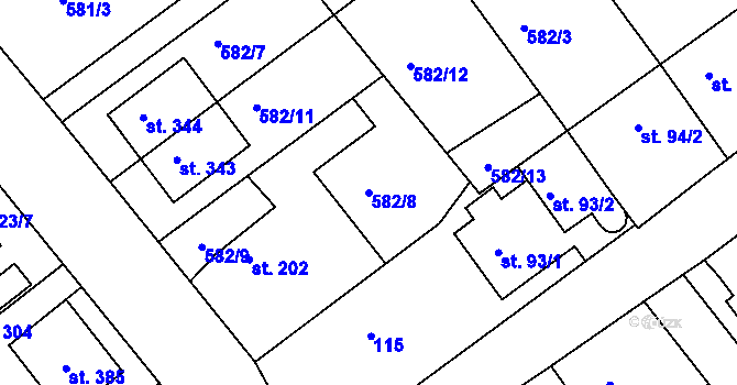 Parcela st. 582/8 v KÚ Vávrovice, Katastrální mapa