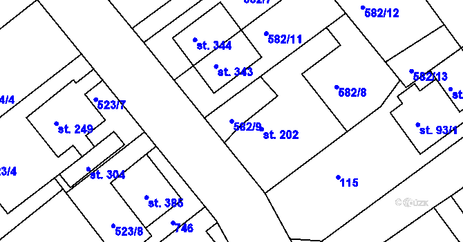 Parcela st. 582/9 v KÚ Vávrovice, Katastrální mapa