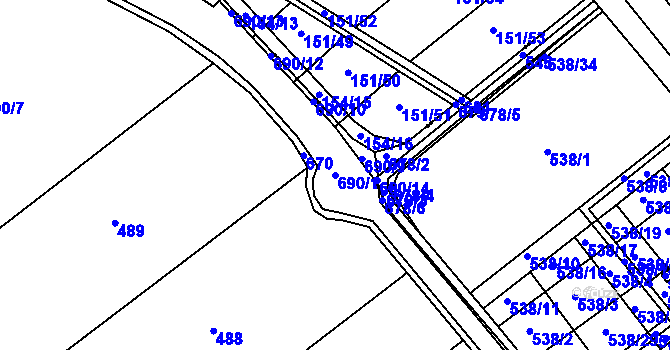 Parcela st. 690/1 v KÚ Vávrovice, Katastrální mapa