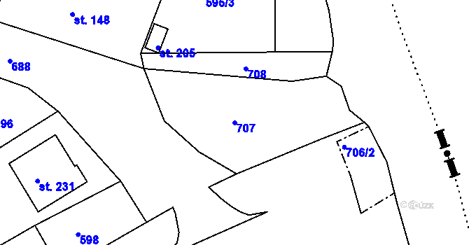 Parcela st. 707 v KÚ Vávrovice, Katastrální mapa