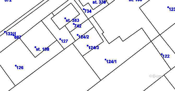 Parcela st. 124/3 v KÚ Vávrovice, Katastrální mapa