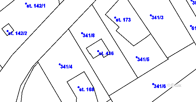 Parcela st. 416 v KÚ Vávrovice, Katastrální mapa