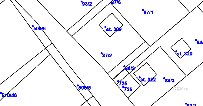 Parcela st. 87/2 v KÚ Vávrovice, Katastrální mapa