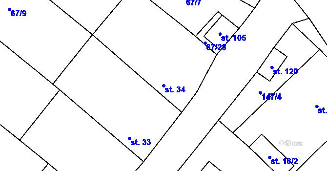 Parcela st. 34 v KÚ Chmeliště, Katastrální mapa
