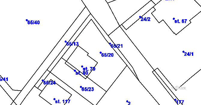Parcela st. 65/20 v KÚ Chmeliště, Katastrální mapa