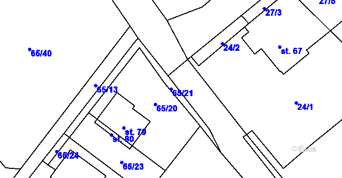 Parcela st. 65/21 v KÚ Chmeliště, Katastrální mapa