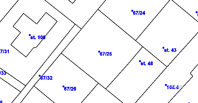 Parcela st. 67/25 v KÚ Chmeliště, Katastrální mapa