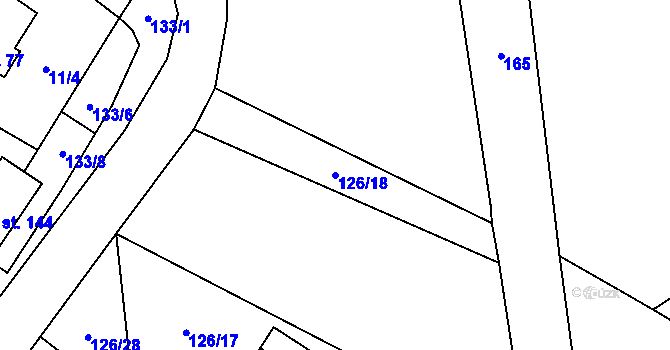 Parcela st. 126/18 v KÚ Chmeliště, Katastrální mapa