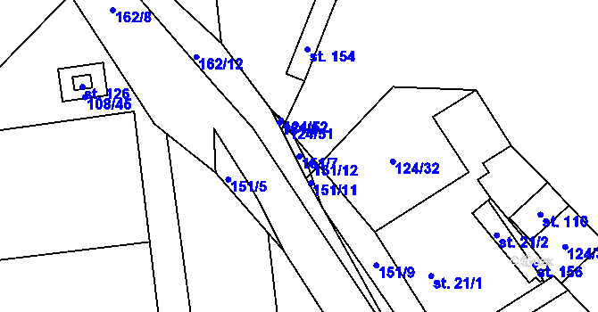 Parcela st. 151/7 v KÚ Chmeliště, Katastrální mapa