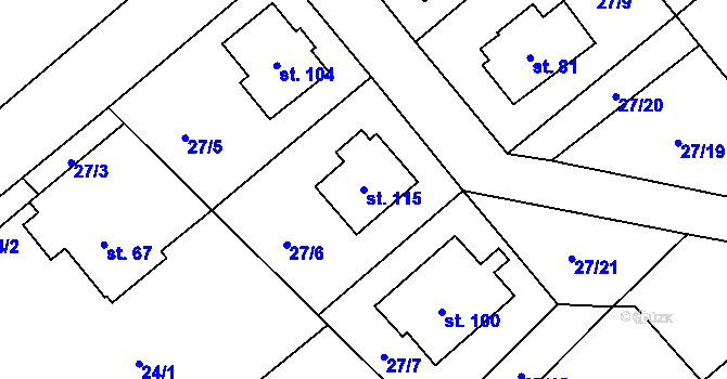 Parcela st. 115 v KÚ Chmeliště, Katastrální mapa