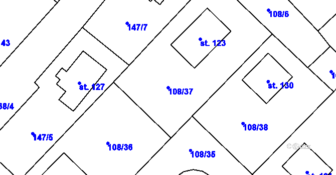 Parcela st. 108/37 v KÚ Chmeliště, Katastrální mapa